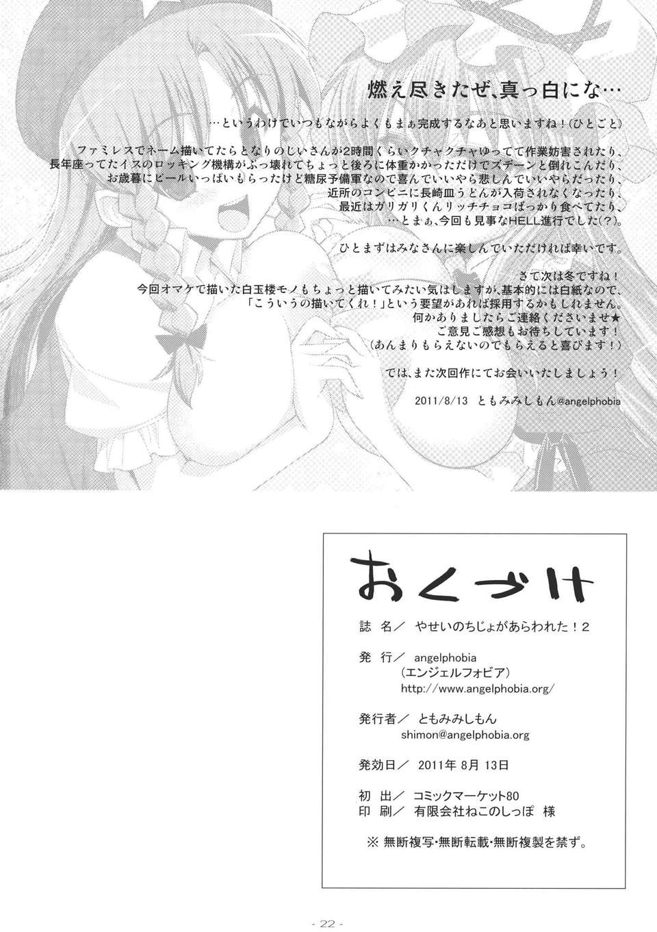 (C80) (同人誌) [angelphobia] やせいのちじょがあらわれた!2 (東方) 19/22 